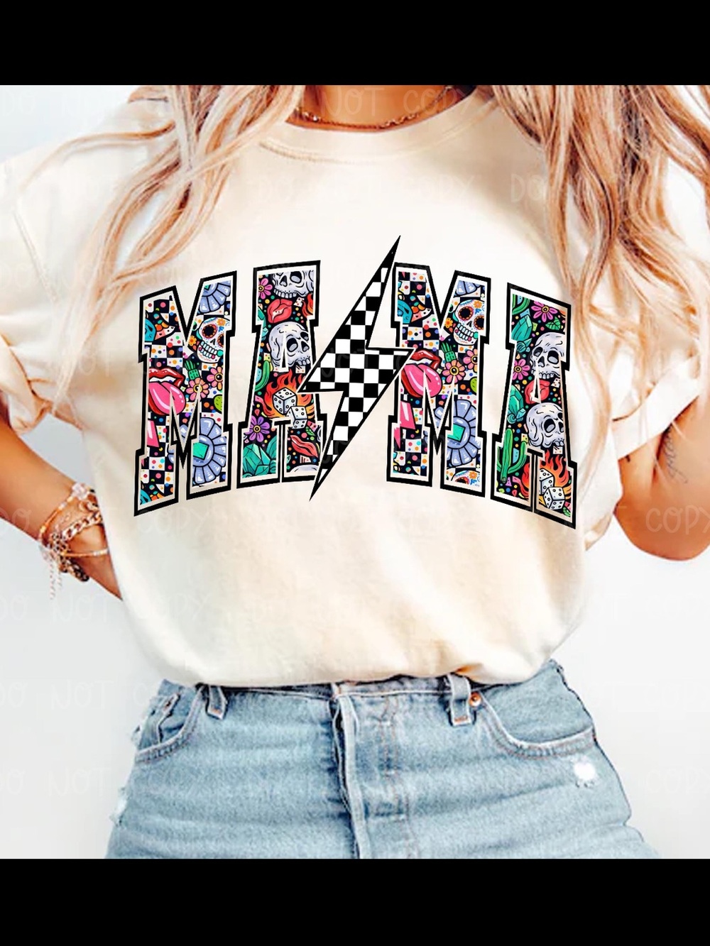 Gildan Cream Short Sleeve Tee with Colorful Graphic "MAMA"